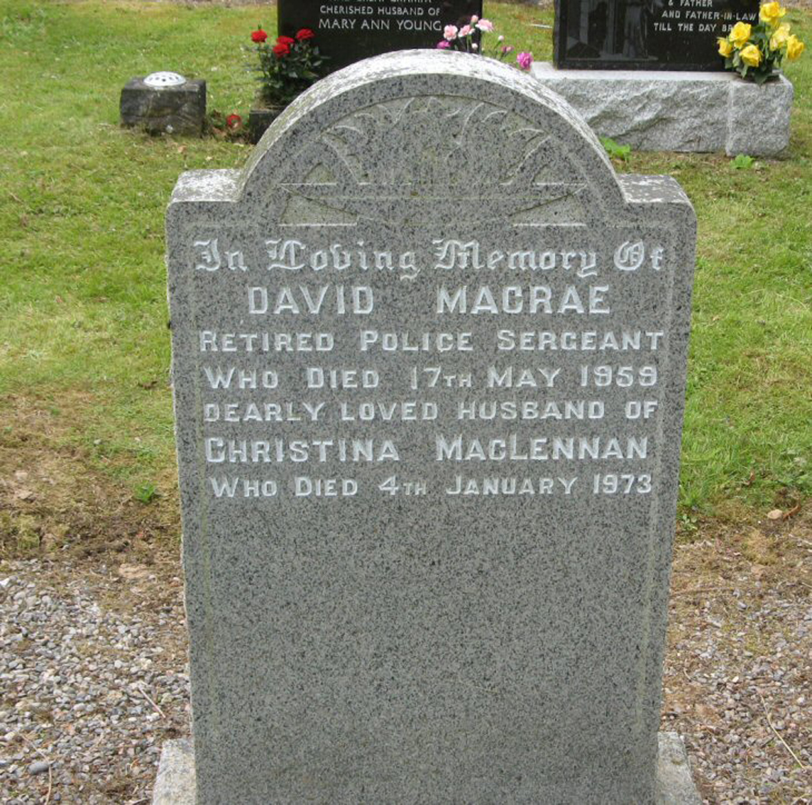 Photo of headstones/Christina MacLennan died 1973 MI Urray West